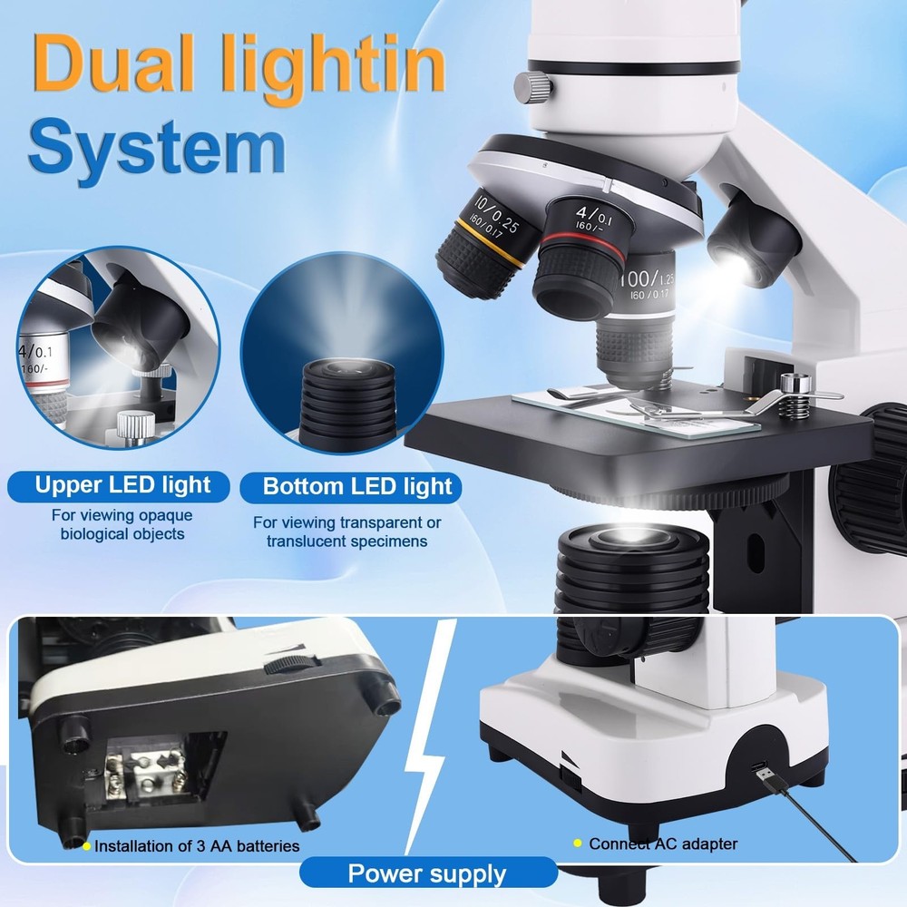 Microscope for Kids & Adults, 40X-2500X High-Power Compound Microscope for St...