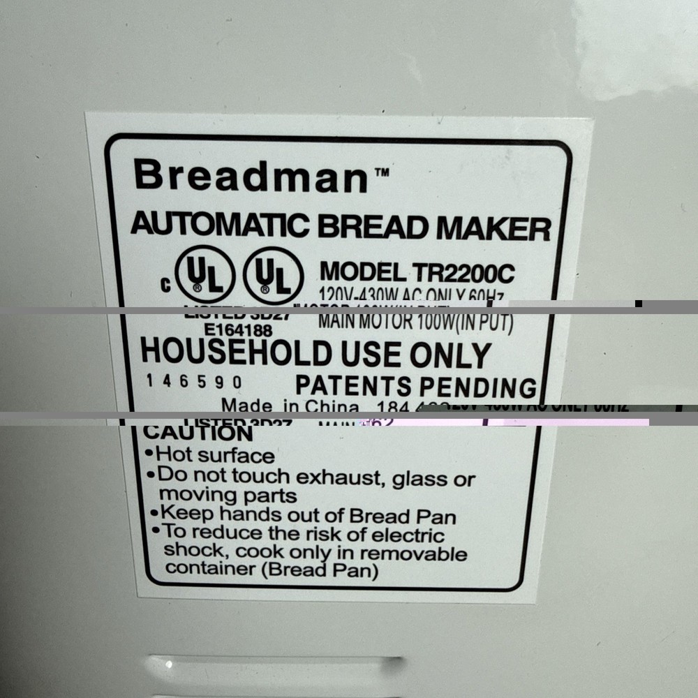 Breadman Ultimate TR2200C Automatic Programmable Bread Machine 2lb Loaf - Works