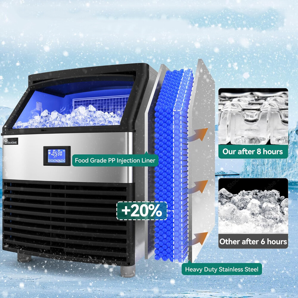 Commercial Ice Maker Machine 110lbs Storage Bin Bar Restaurant Ice Cube Machine
