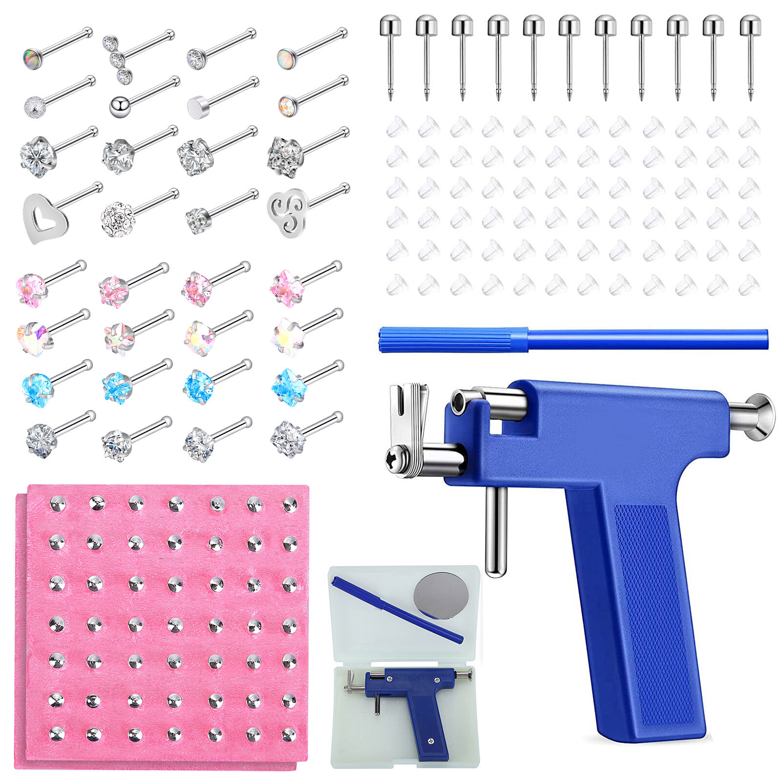 133x Ear Body Piercing Gun Kit Nose Ear Pin Stud Earrings Machine for Home Salon