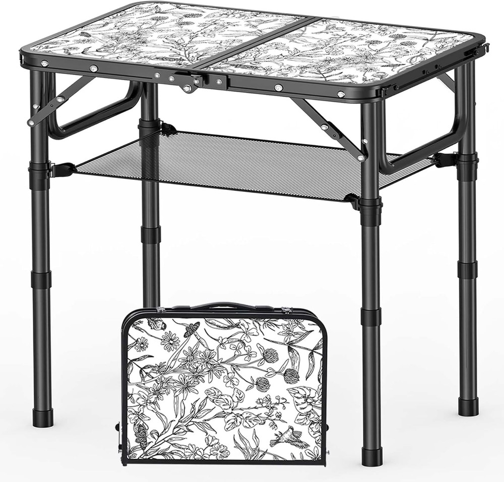 Small Camping Table Vintage French Butterflies Pattern Folding Table Adjustable