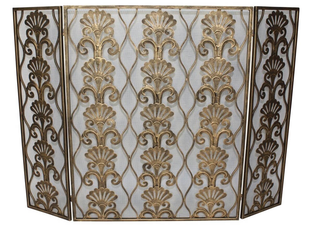 Lavish Bronze Gold Firescreen Scroll Shell Design Ornate Fireplace Screen Deco
