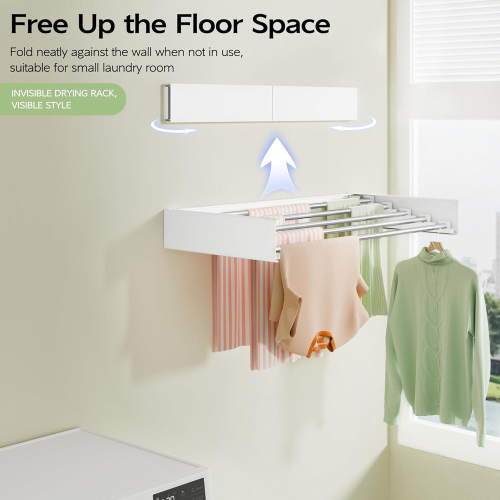 Wall Mounted Clothes Drying Rack 32", Foldable Wall Mount Laundry Rack Folding I