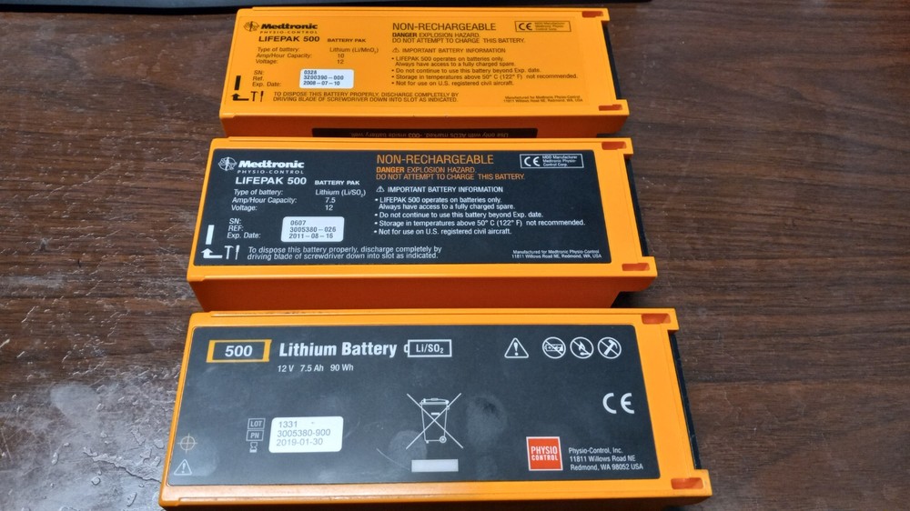 3 Lifepak 500 Batteries, Not Working, Expired