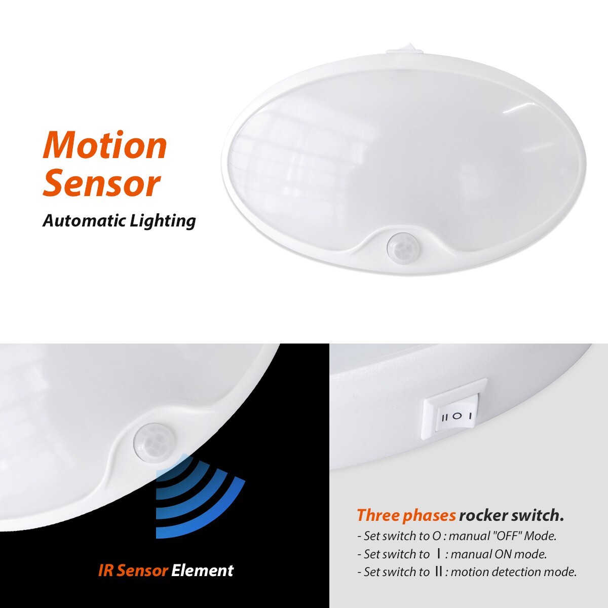 12V LED Motion Sensor Light RV Boat Yacht Ceiling Down Light Fixture with Switch