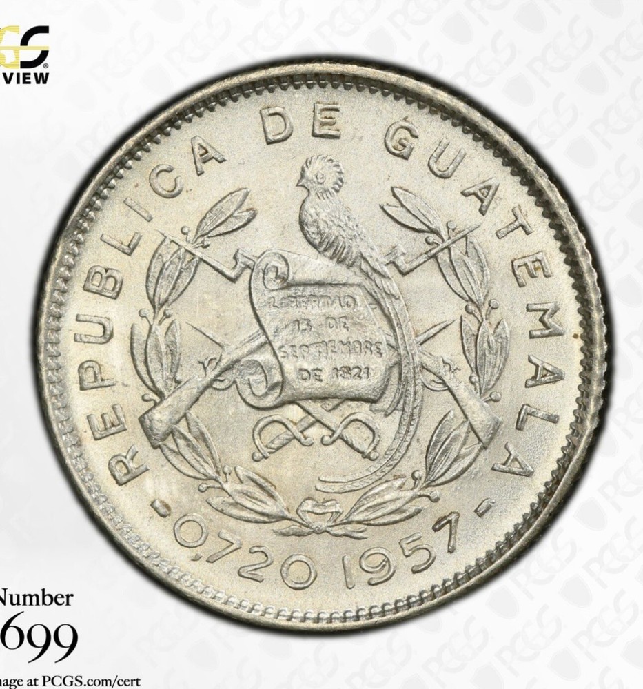 PCGS MS66 Guatemala 5 Centavos 1957 *Top Pop*