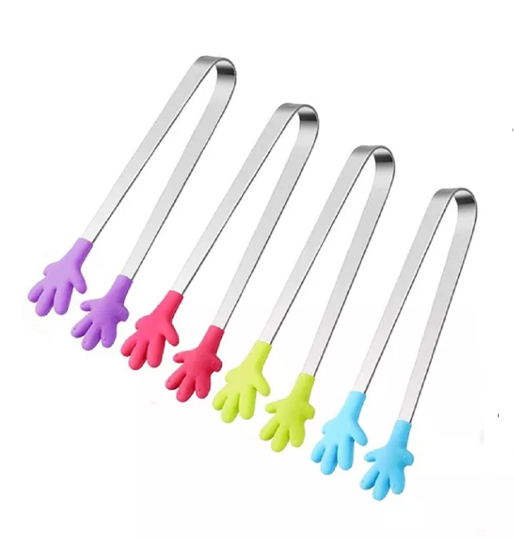 4pc 5in Silicone Mini Tongs Sugar Cube Tong Small Serving Tongs for Kids Kitchen