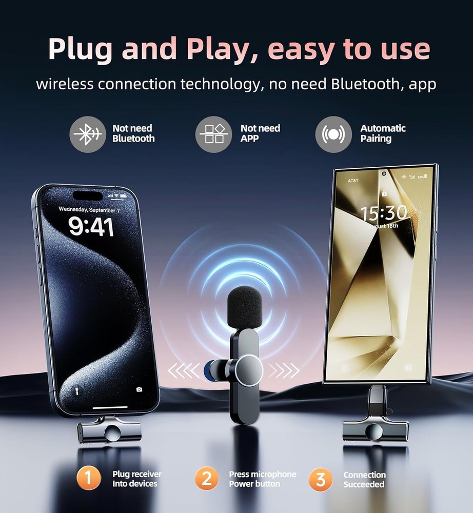 Mini Mic Pro Wireless Microphone for iPhone iPad Android Lavalier Microphone ...