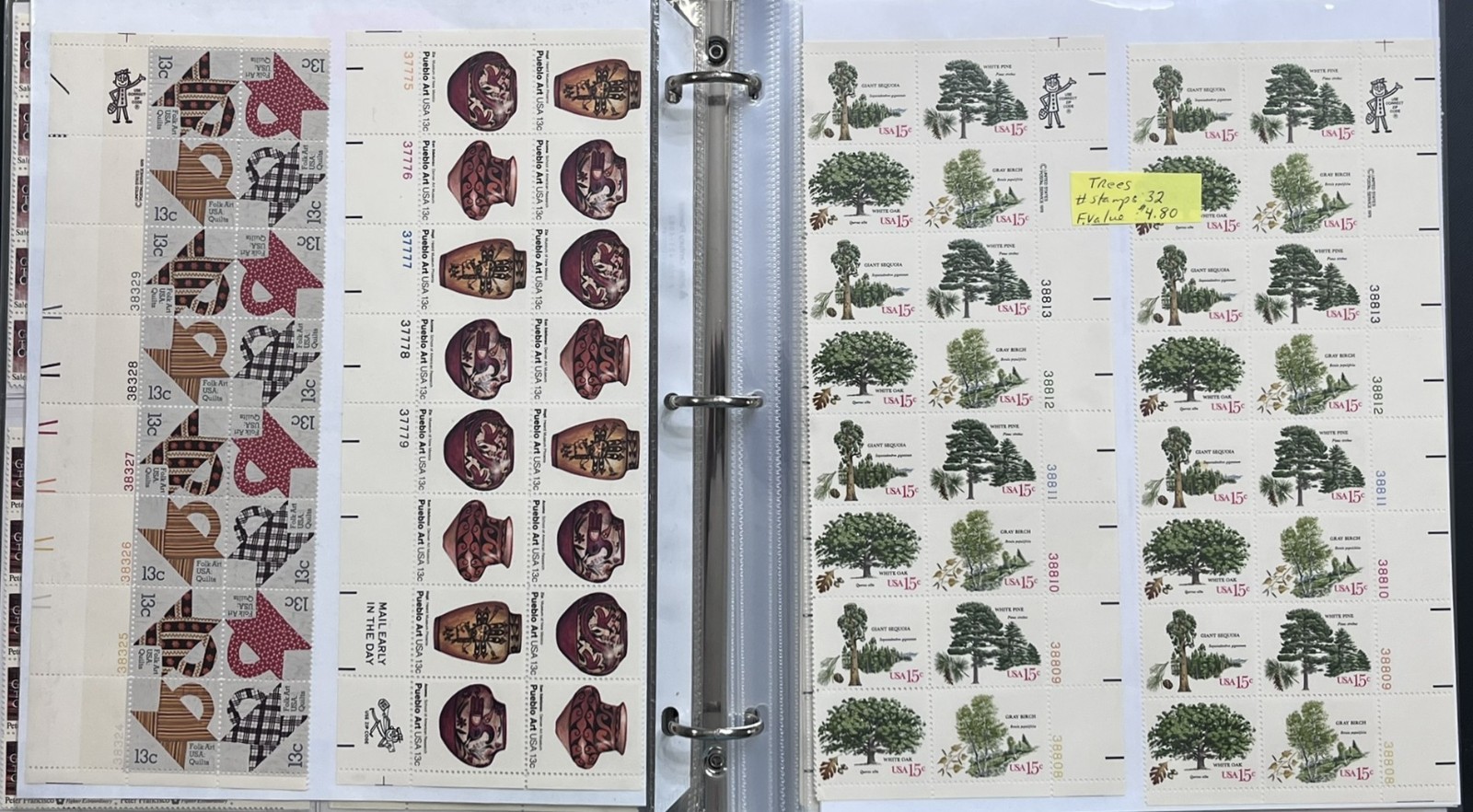 US PLATE BLOCKS, SHEETS, STRIPS, BLOCKS IN 3-RING BINDER, MNH FACE $180, LOT#93