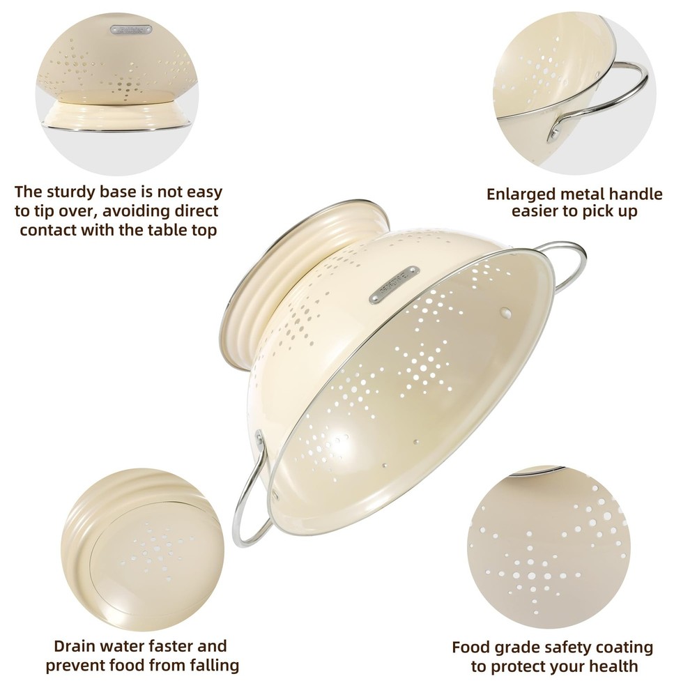 Metal Colander 2 Pack, Strainer Bowel with Handles 2Qt & 6Qt Coated Solid Rin...