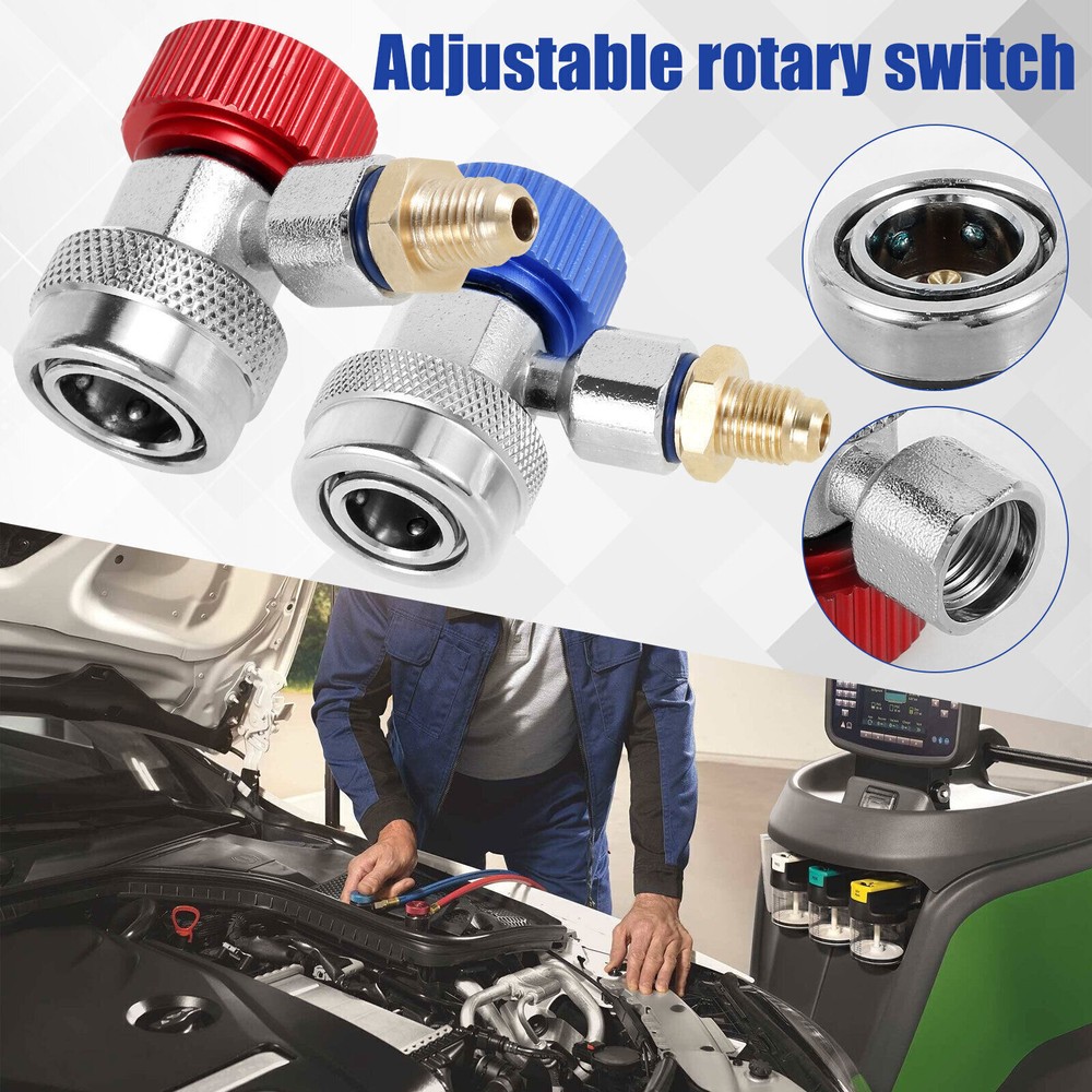 2X Adjustable A/C HVAC Adapter High Low Quick Coupler Hose Connector Fitting Kit