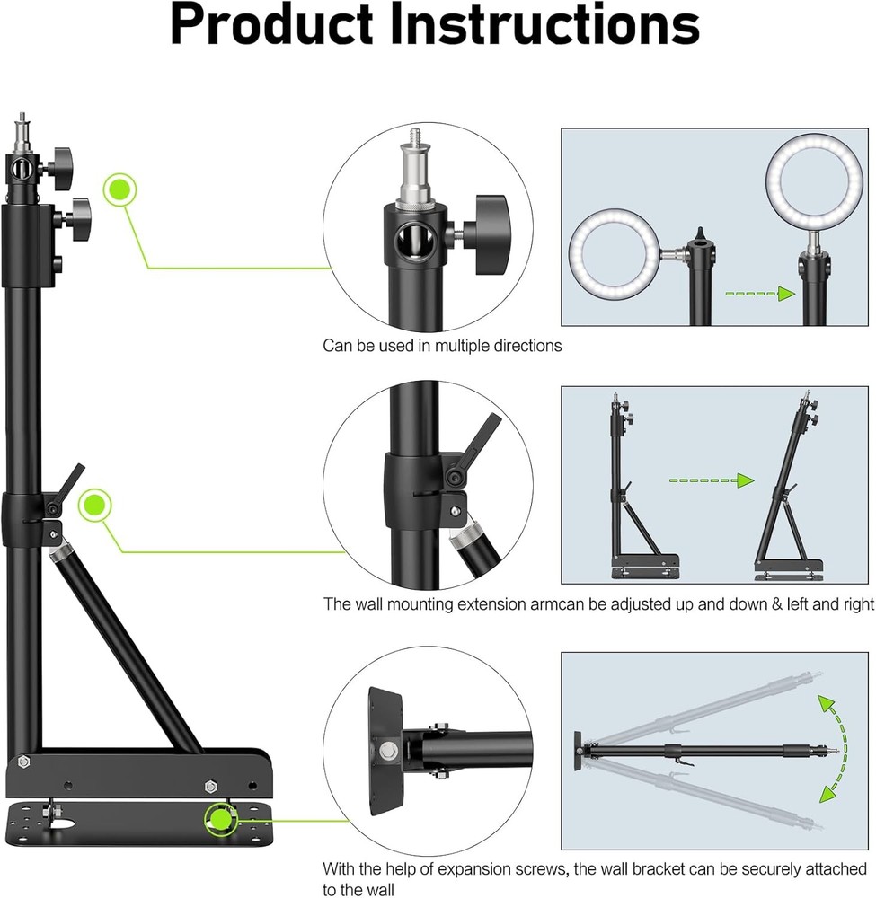 Wall Mount Boom Arm for Studio Video Light 4.3ft