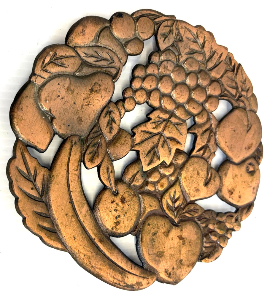 COPPER SHOPPE Fruit Bouquet Footed Copper TRIVET