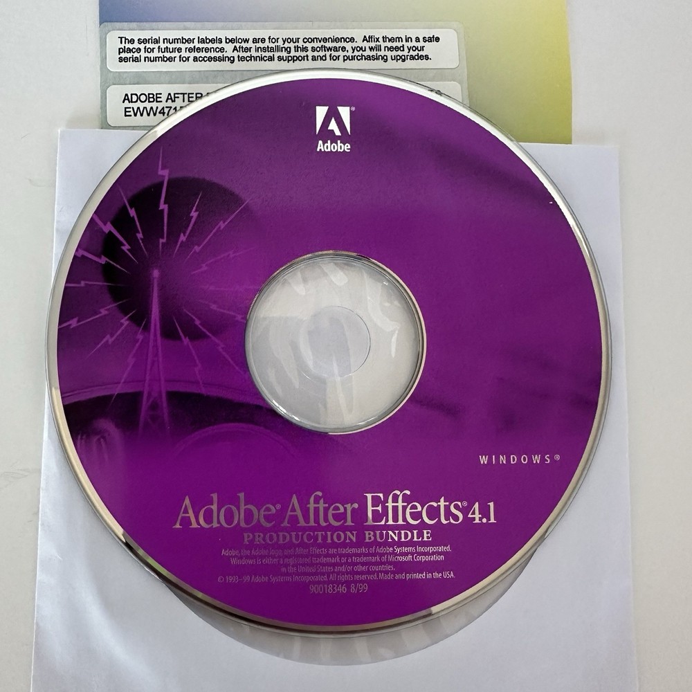 Adobe After Effects 4.1 Production Bundle Windows CD Good Condition with Serial Numbers