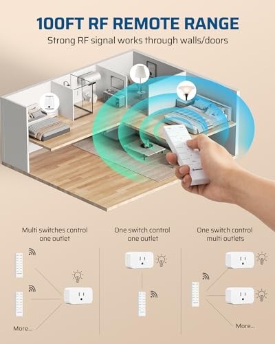 Remote Control Outlet Switch - 5 Outlets, 2 Remotes, 100FT Range, Indoor Use, 15