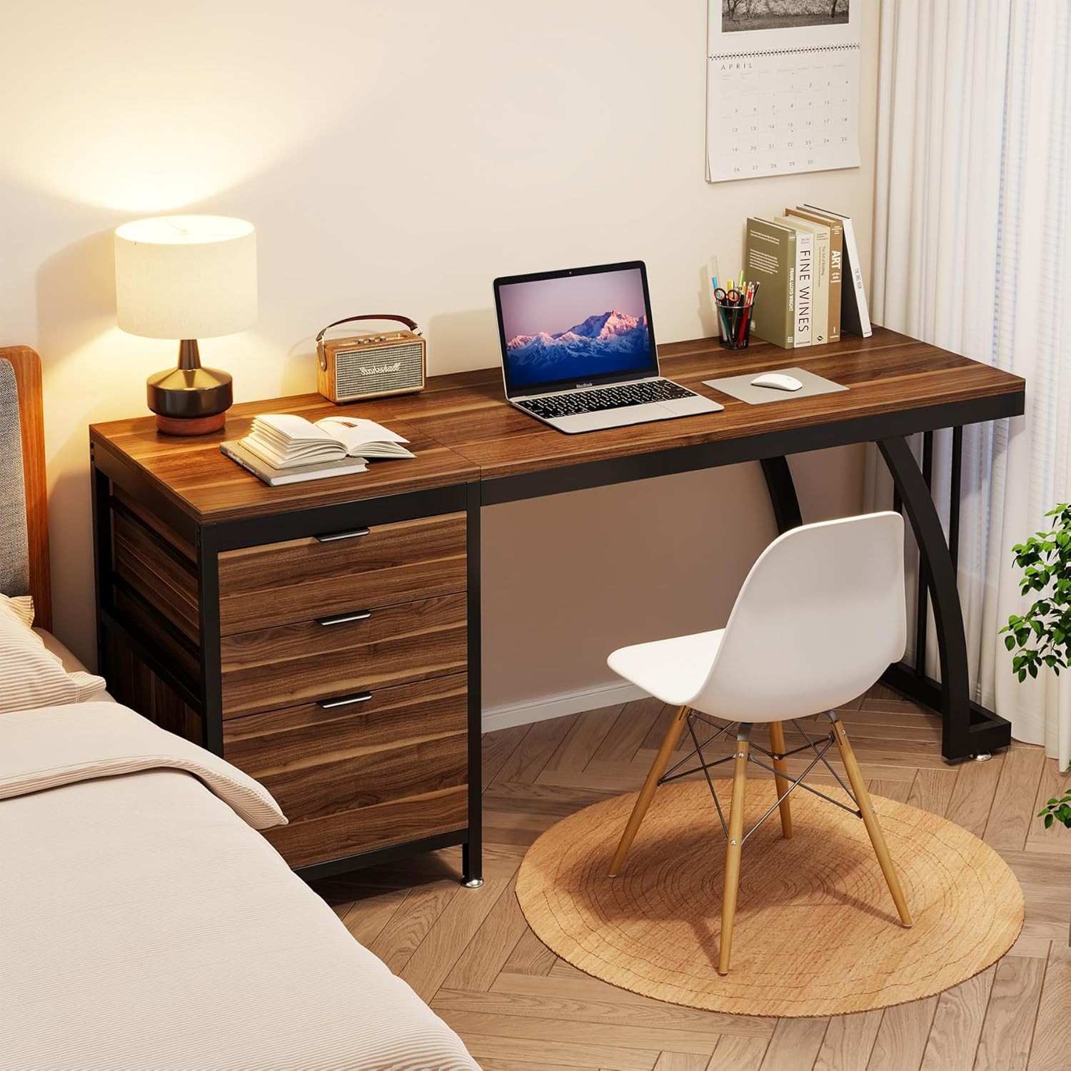 Computer Desk with 3 Drawers 59-Inch PC Desk with Reversible Drawers Industrial