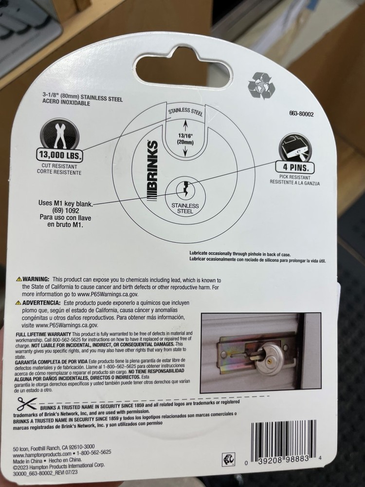 BRINKS HOME SECURITY LOCK 663-80002 (ECP018341)