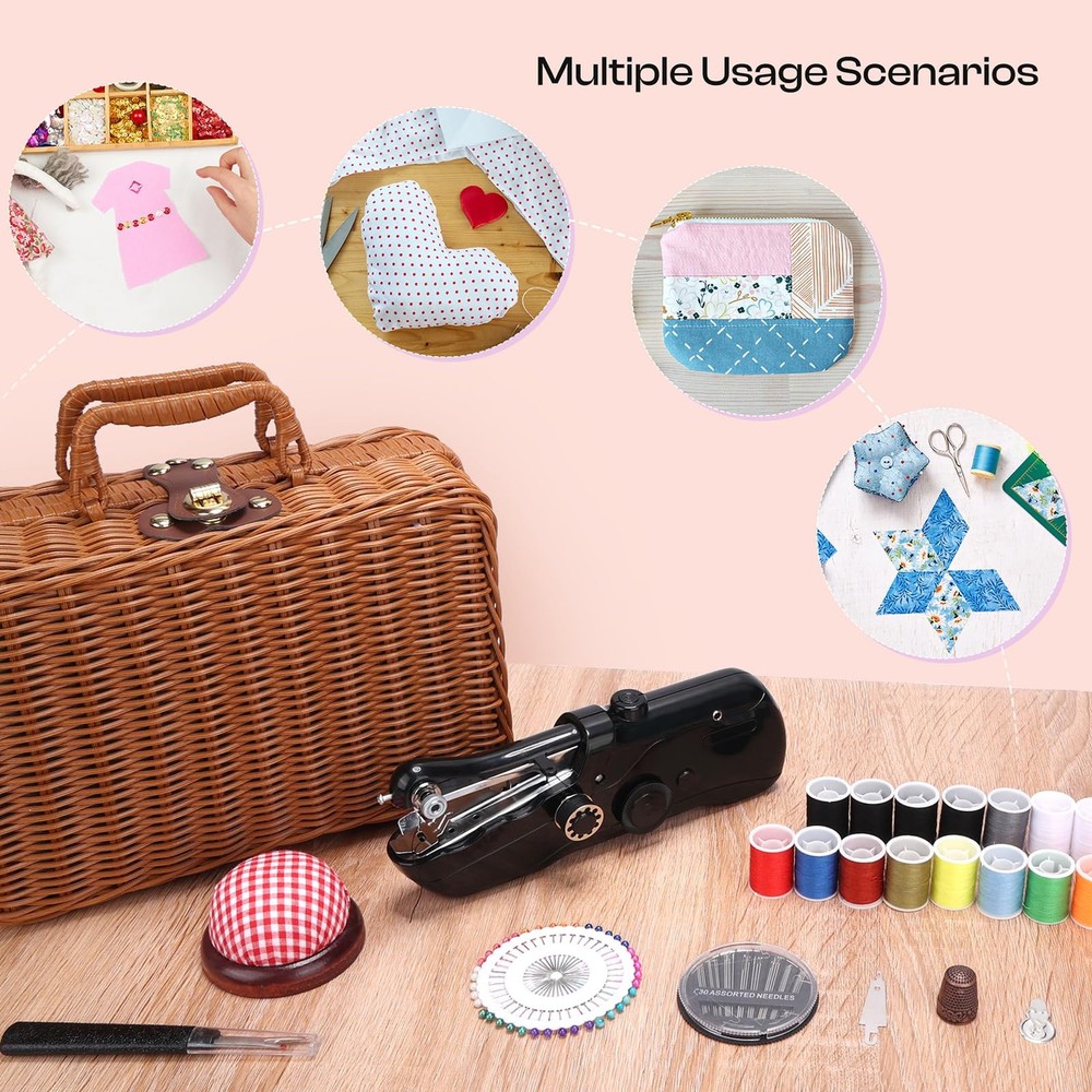 Handheld Sewing Machine, Quick Mini Sewing Machine with Portable Sewing Baske...