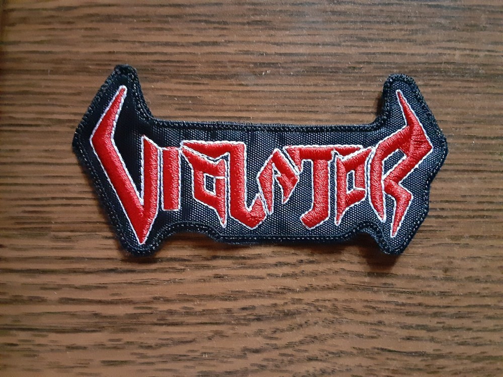 VIOLATOR,SEW ON RED AND WHITE EMBROIDERED PATCH