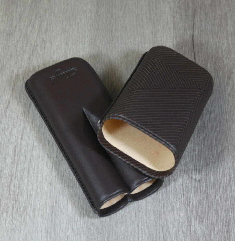 Davidoff Brown Leather Leaf Pattern Double Cigar Case / Pouch 105585