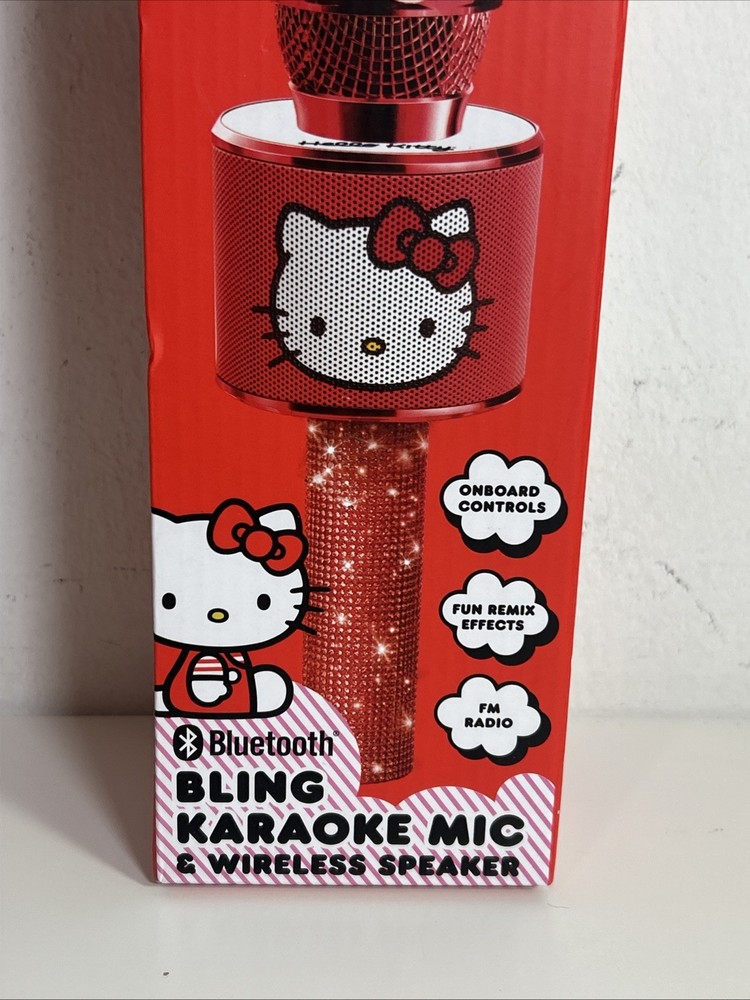 Hello Kitty Bluetooth Karaoke Microphone & Wireless Speaker USB Charging Red NIB