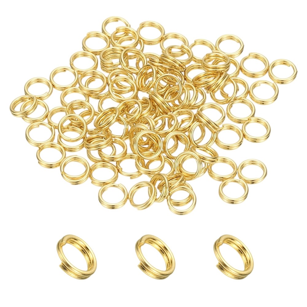 Round Split Ring, 100 Pcs 4 mm Small Split Ring with Double Loops, Gold