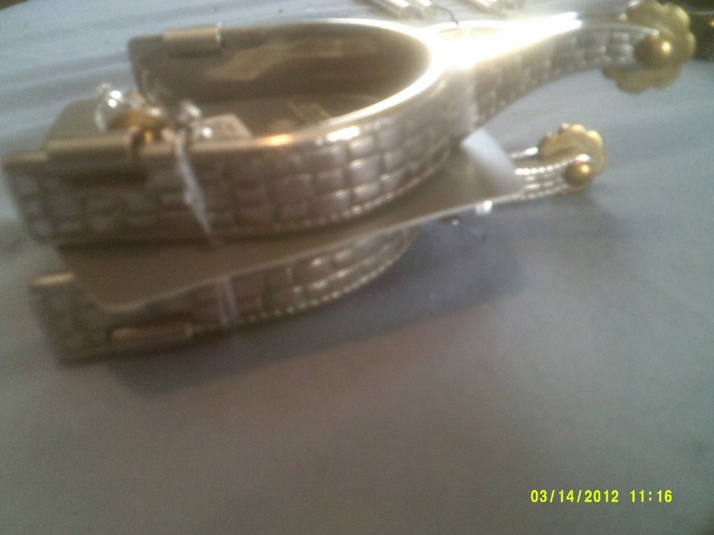 Spurs,Roping Stainless Etched Pattern 1 3/4" Shank