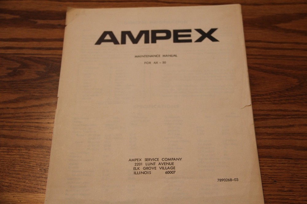 AMPEX AX-50 Operation Manual and Maintenance Manual
