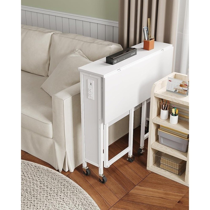 Folding Computer Desk W/ Power Outlets USB Ports Mobile Storage Solutions