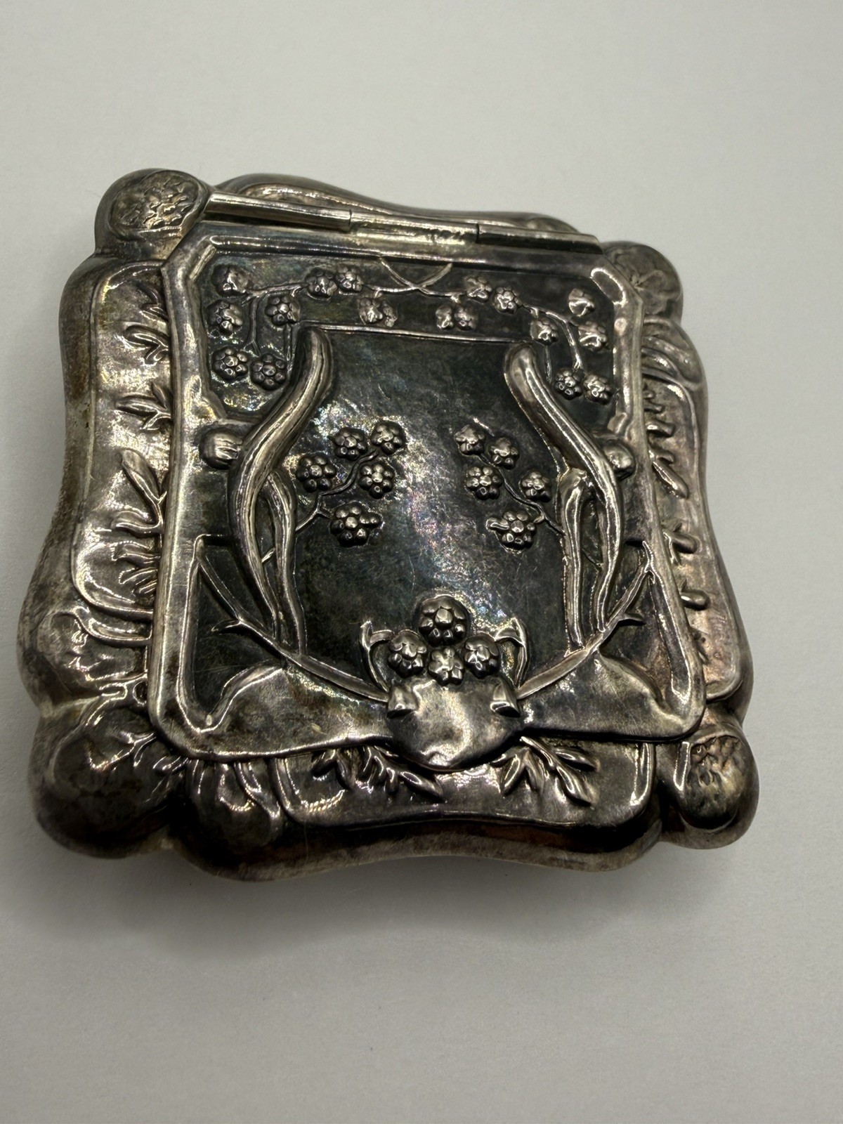 Rare Antique Sterling Silver 925 snuff compact Box Early 1900 Art Nouveau
