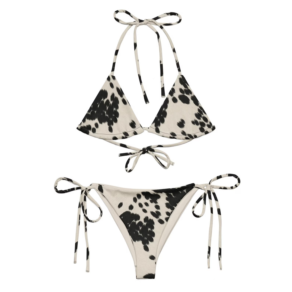 Cow Animal 3D Print String Bikini - Triangle Bikini Set