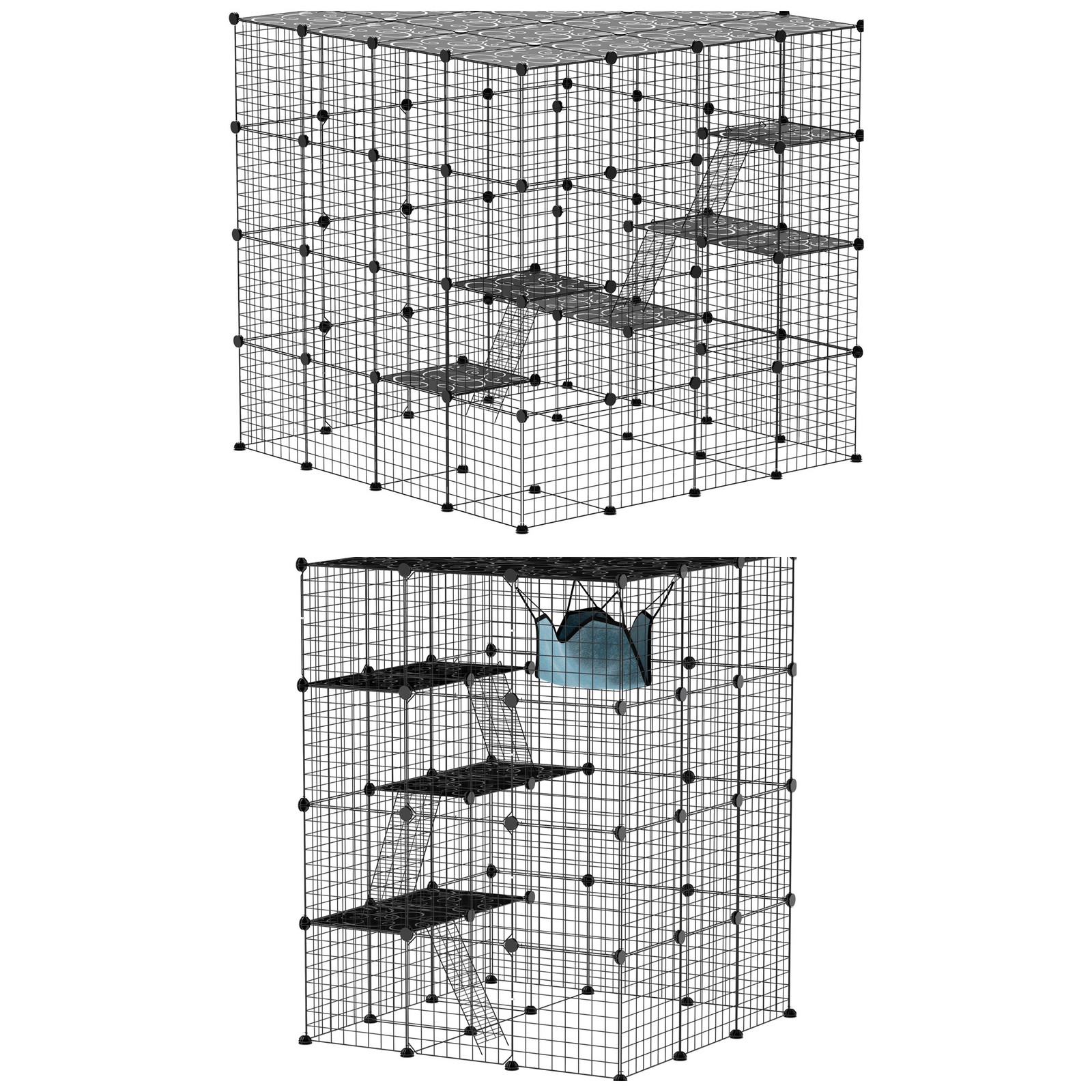 PawHut 4-Tier Large Cat Cage, 3 x 3 x 4 DIY Cat Playpen with Platforms, Black