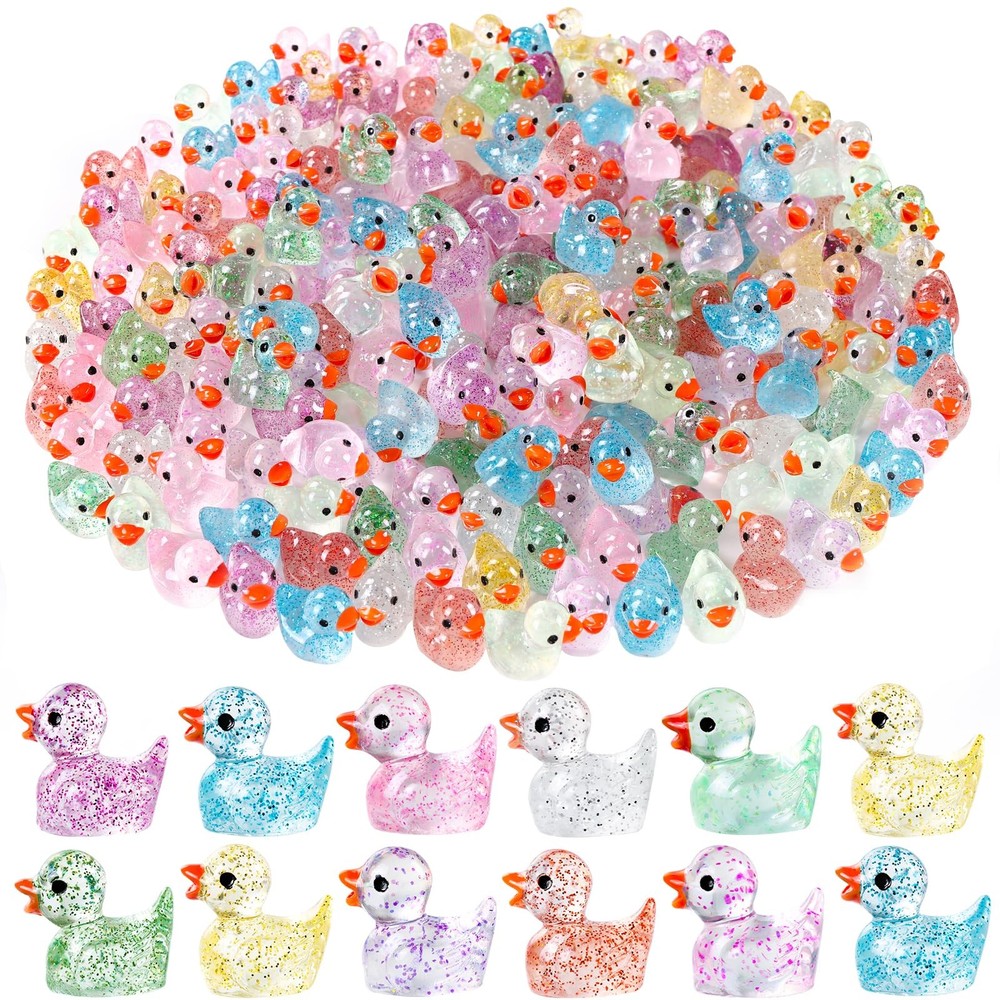 DULEFUN 100pcs Mini Glitter Ducks Colorful Tiny Small Small, Multiple Colors