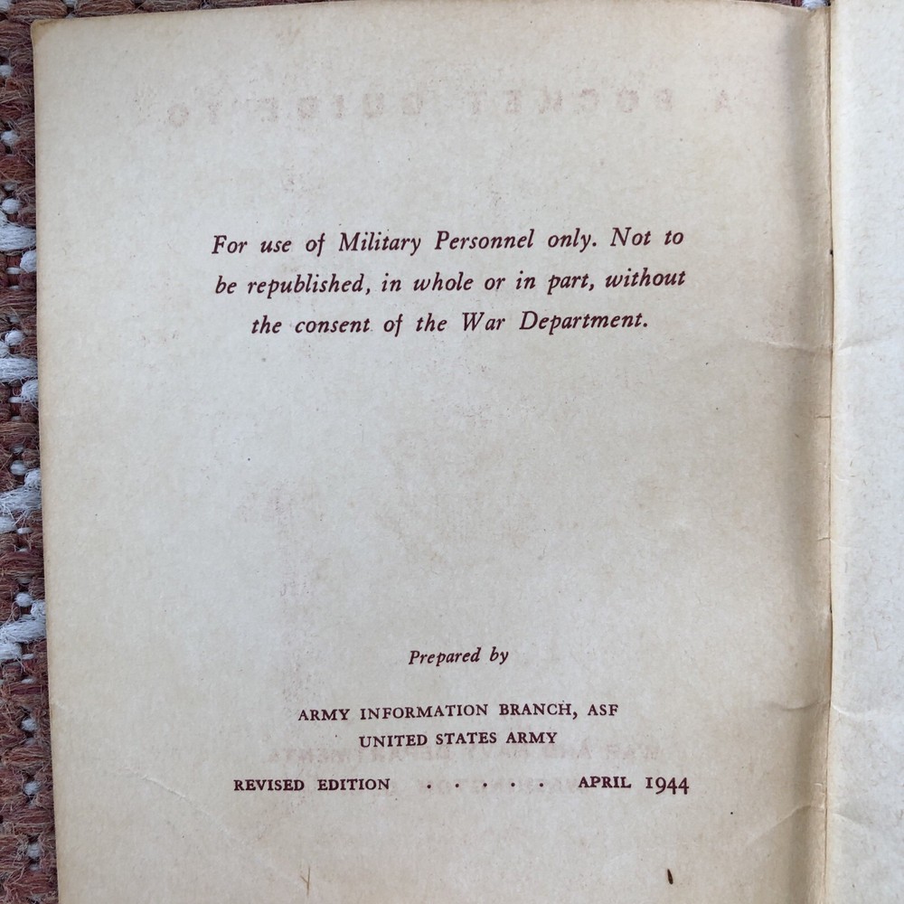 A POCKET GUIDE TO INDIA Book- War & Navy Dept WW 2 1942