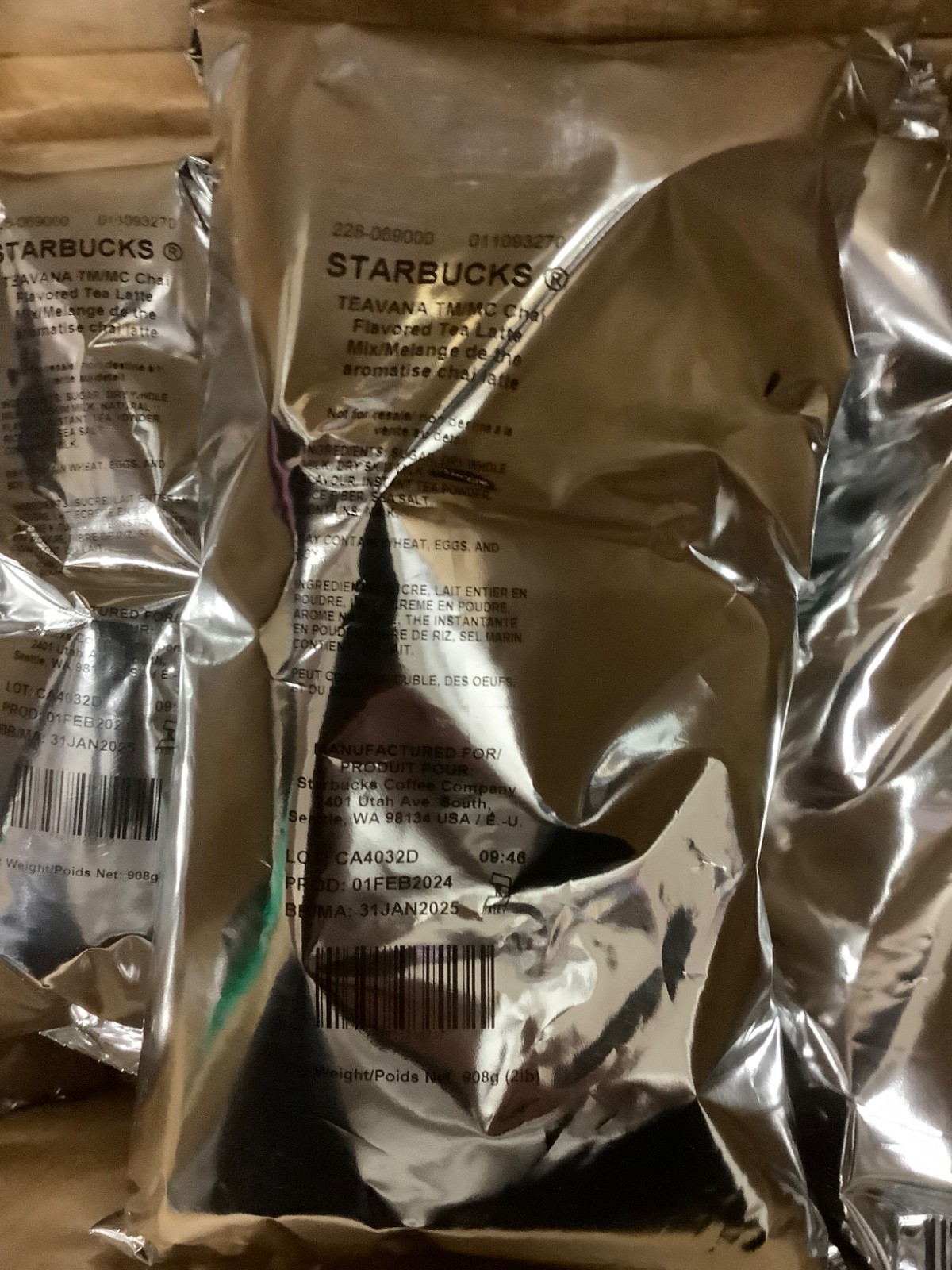 6*Starbucks 12421380 Teavana Chai Tea Latte Mix, Chai, 2 Lb Bag 12lb total read