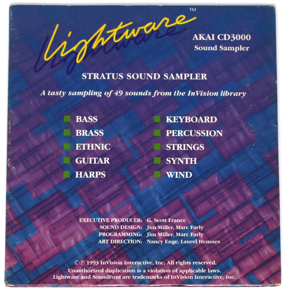 InVision Interactive Lightware 1 Stratus Sampler Akai Format Library Sampling CD