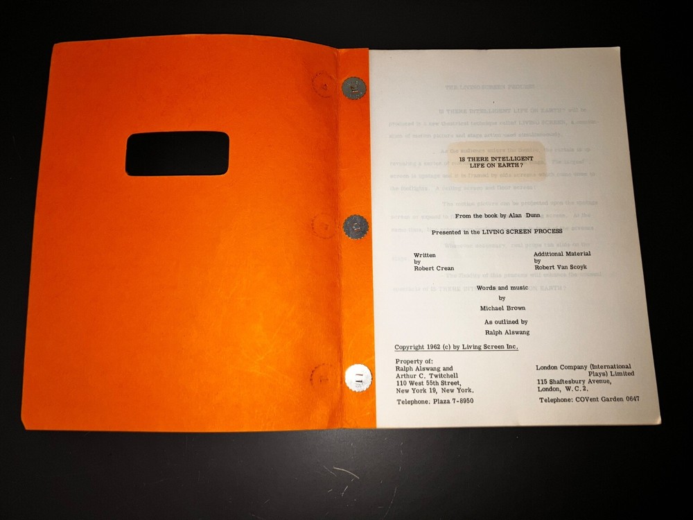 IS THERE INTELLIGENT LIFE ON EARTH? (1962) UK Script / LIVING SCREEN PROCESS+COA