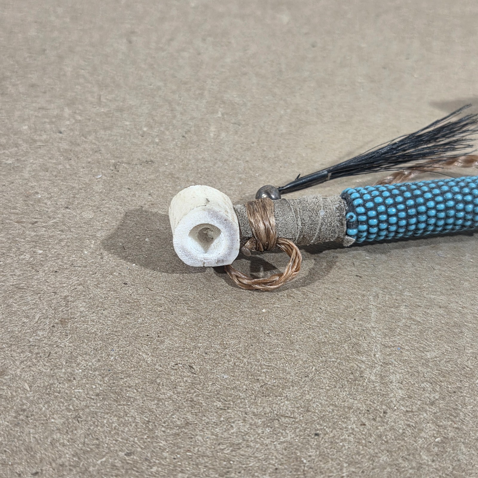 Authentic Navajo Peace Pipe 6" Handcrafted Faux Turquois Beads leather wood stag