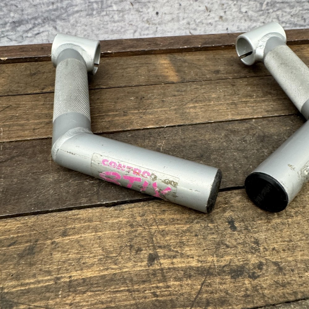 Vintage ControlTech Control Stix 90s MTB Handlebar Bar Ends Silver L-Bend Pair