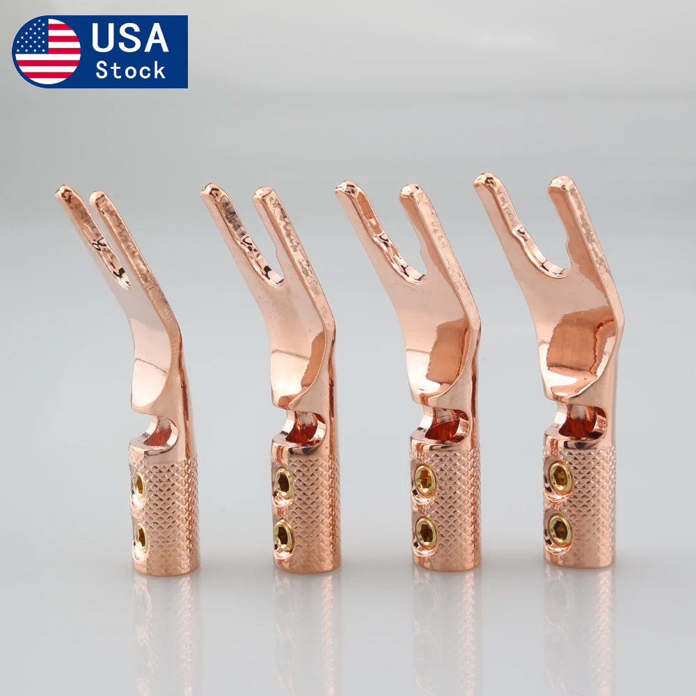 8pcs Pure Copper Y Spade Connector DIY HIFI Speaker Cable Jack Fork Plug
