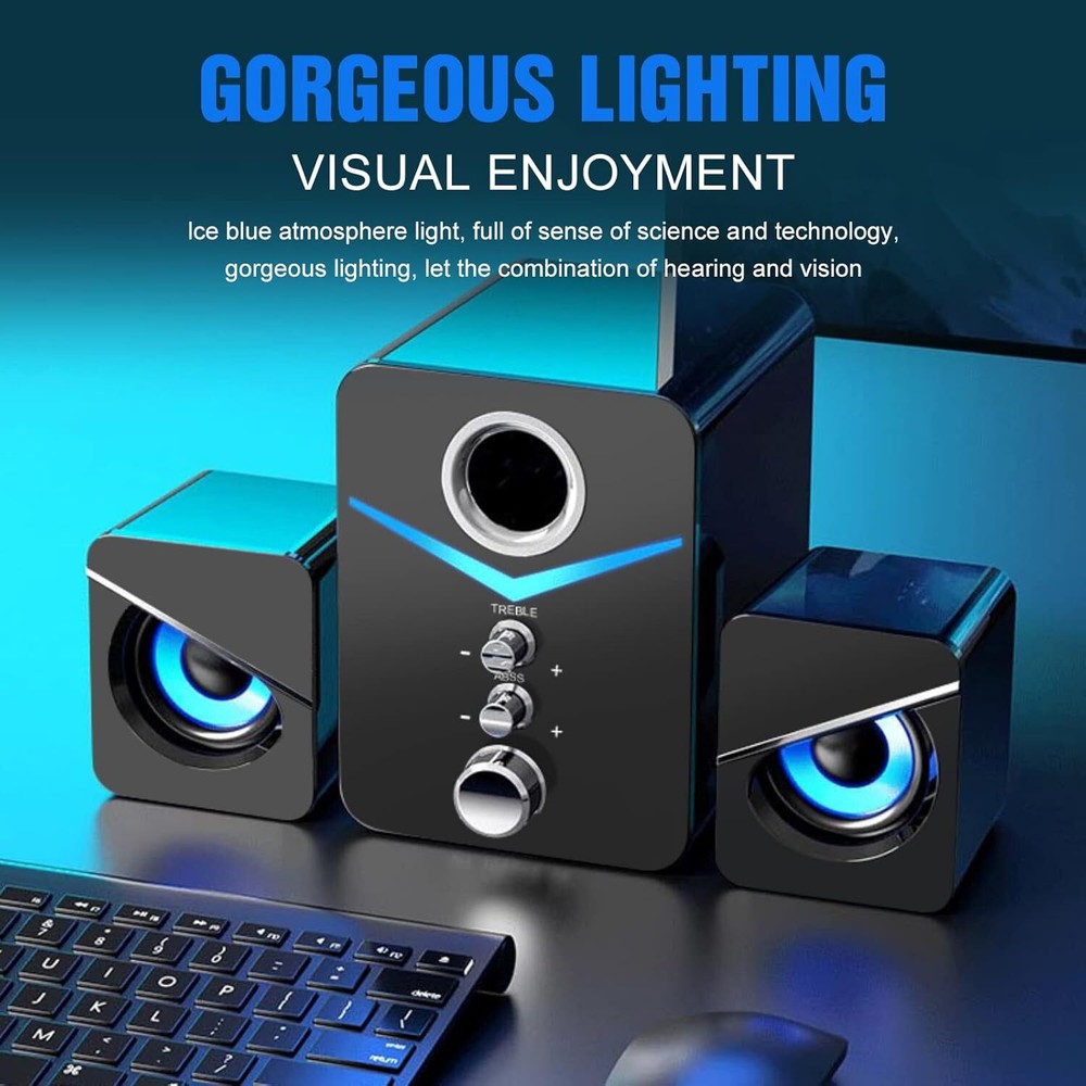 USB Computer Speakers System Stereo Bass Subwoofer LED for Desktop Laptop PC