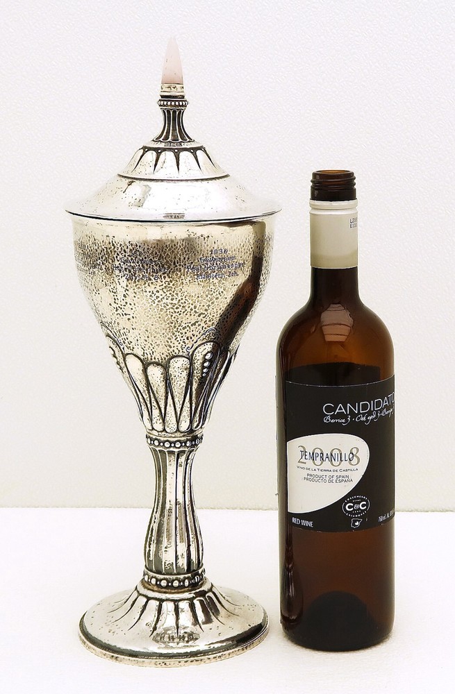 Solid Swedish Lidded Chalice Trophy Cup with Rose Quartz Finial Dated 1935 - 38