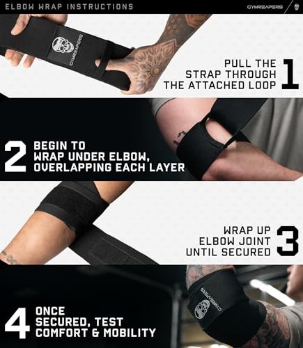 Weightlifting Elbow Wraps (1 Pair) - Flexible 40'' Elbow Compression Black