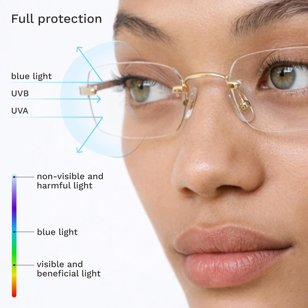Ultra-Light Statement Glasses — Rectangular Metal Blue-Light Frames for Women