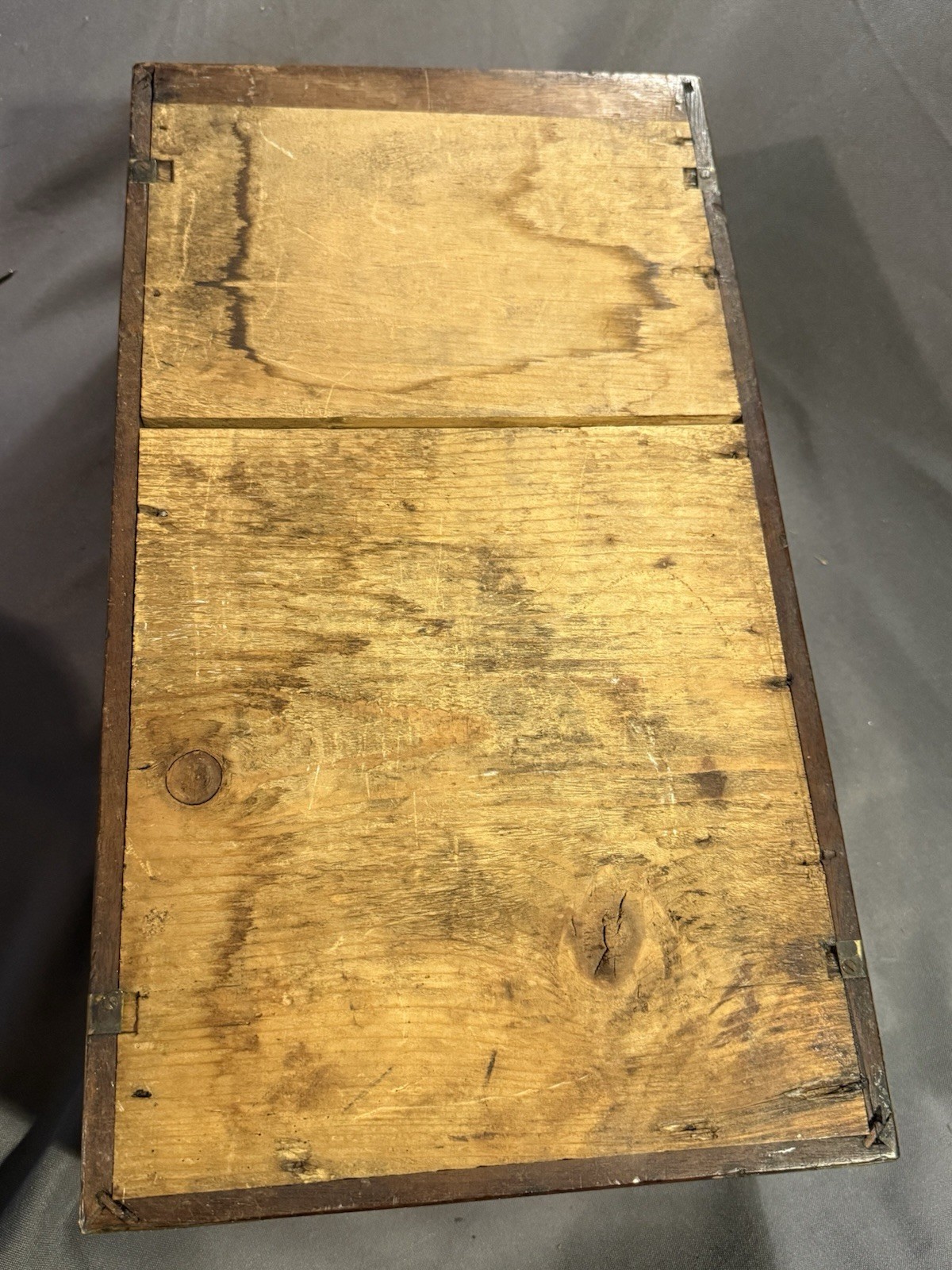 Early Antique Wood & Brass Bound Military Campaign Writing Desk