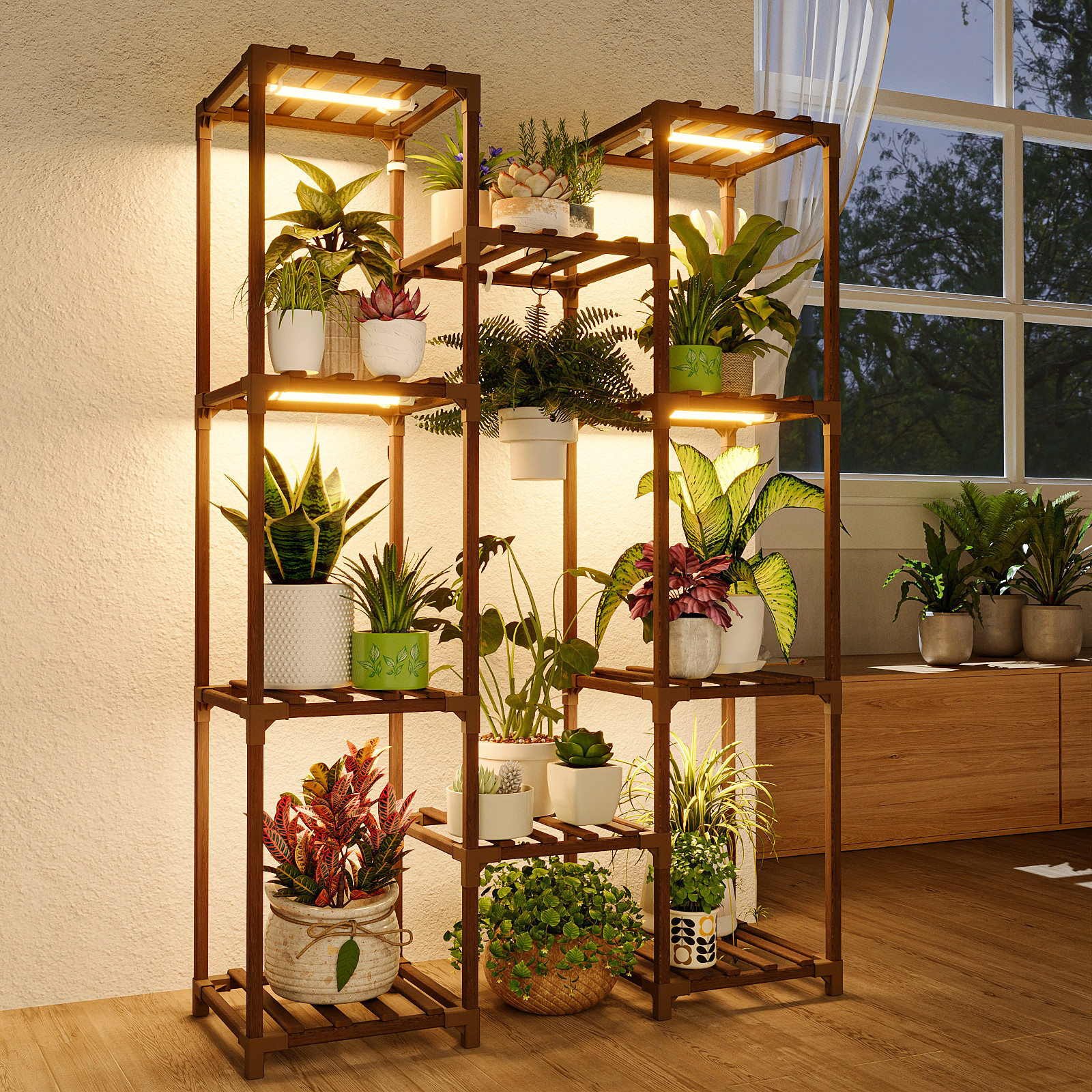 Bamworld Plant Stand with Grow Light Plant Shelf for Mutiple Pots Plant Holder