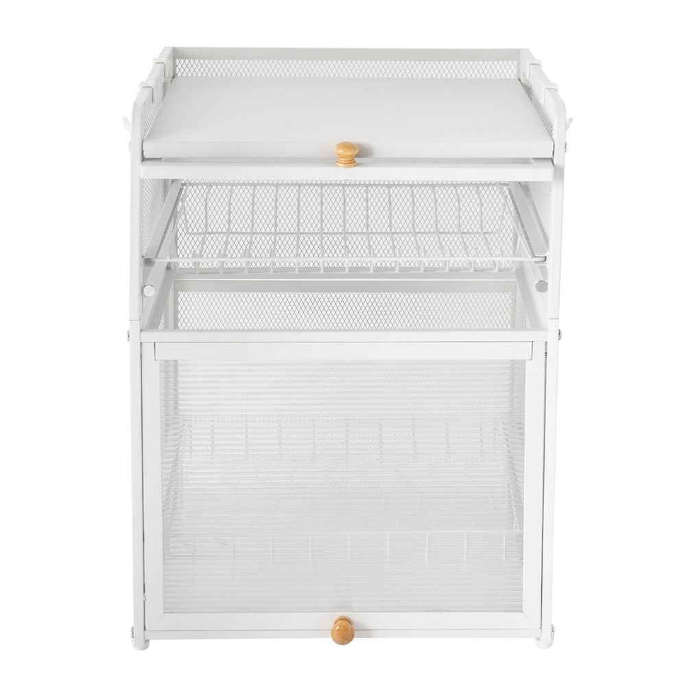 3 Tier Dish Cabinet, Tableware Holder, Dish Drying Rack, White Crockery Cupboard