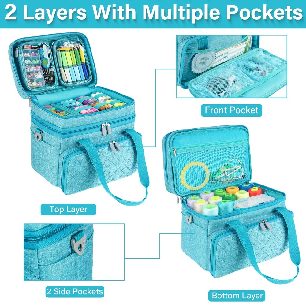Sewing Organizer Bag, Double Layer Sewing Storage Bag with Shoulder Strap, 2 ...