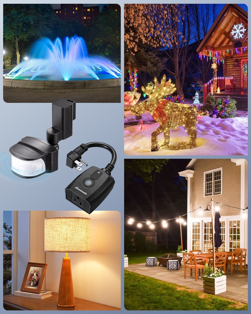 DEWENWILS Motion Sensor Plug Outdoor 50FT Detection 4 Modes Weatherproof