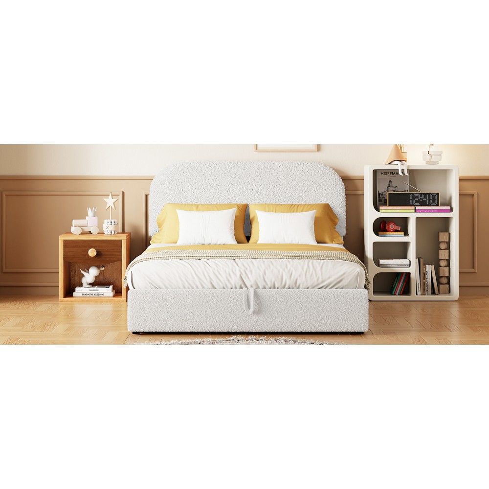 Teddy Fleece Full Size Upholstered Platform Bed with Hydraulic Storage System,